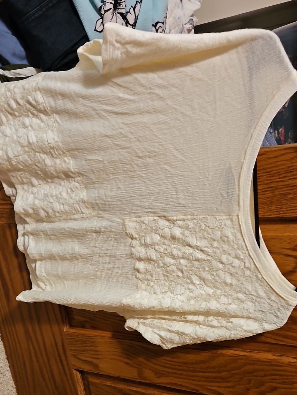 Women's Cream Short Sleeve Textured Panel Tee